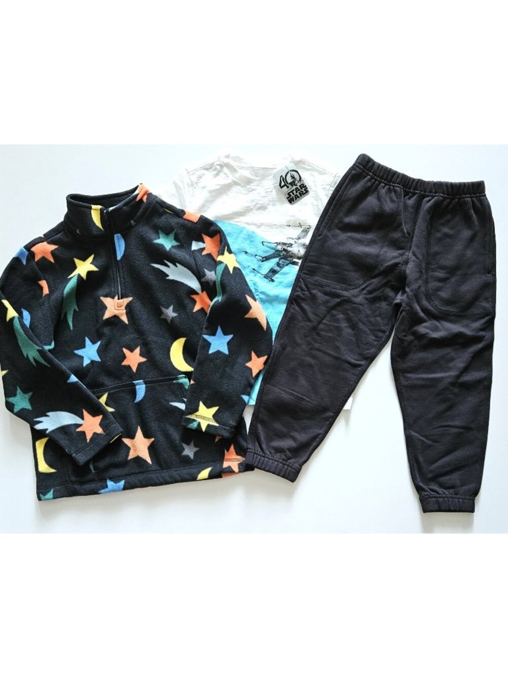 Hanna Andersson Boys 110 5-6-7 Black FLeece Stars Pullover Sweatpants Tee
